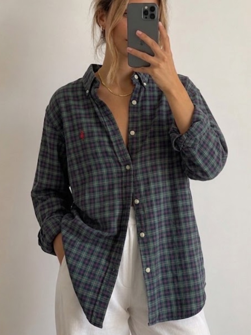 Ralph Lauren Plaid Oversized Button Down Shirt Size Medium Large Women’s Fall